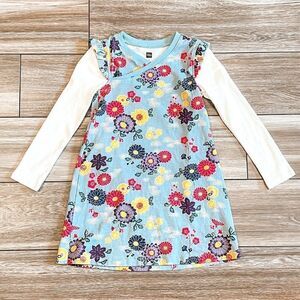 Tea Collection Long Sleeve Floral Flutter Shoulder Dress Size 4